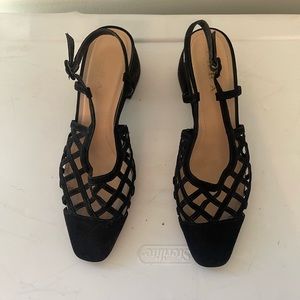 Zara - Caged sling back block heel in black - Size 8
